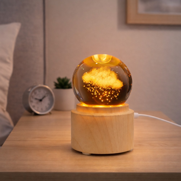 Esfera De Cristal 3D Lámpara Led Usb Con Base Giratoria 6cm