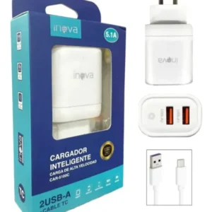 CARGADOR INTELIGENTE 5.1A 2 USB CON CABLE TYPE C