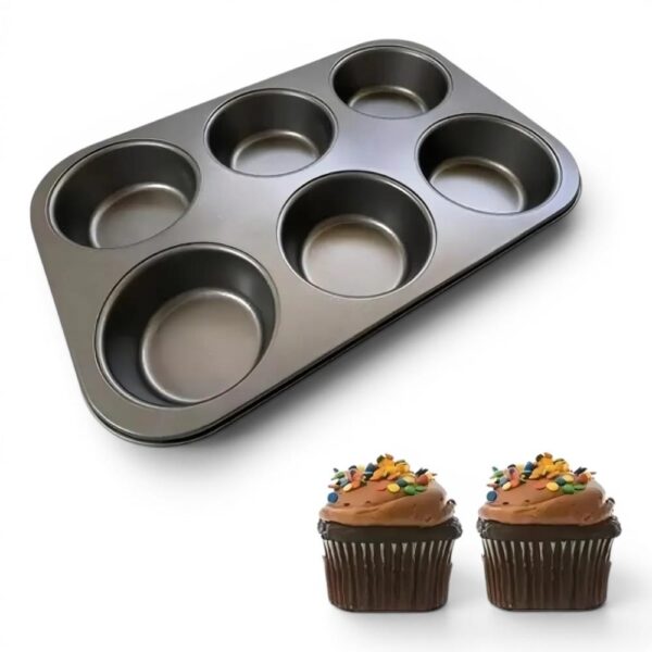 Molde Para Muffins Y Cupcakes 6 Cavidades Antiadherente Negro