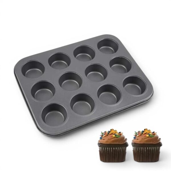 Molde Muffin 12 Cavidades Antiadherente Para Cupcakes Horno Color Gris