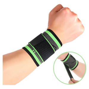 Soporte para Muñeca HBK Ajustable Neopreno Negro Verde Ideal para Deporte