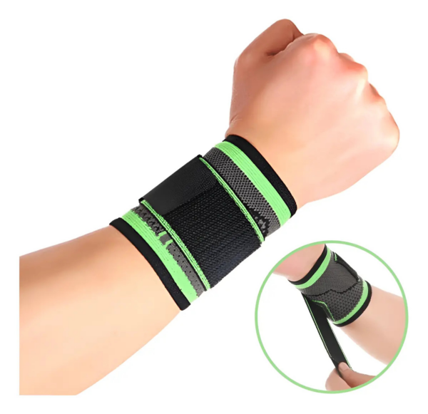 Soporte para Muñeca HBK Ajustable Neopreno Negro Verde Ideal para Deporte