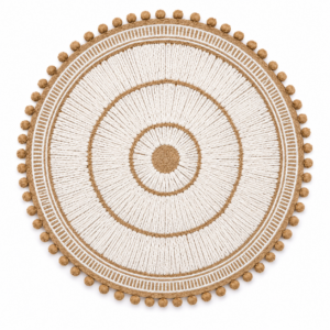 Individual Redondo Tejido en Algodón con Bolitas, Ideal para Decoración de Mesa