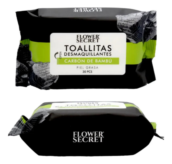 Toallitas Desmaquillantes Flower Secret Carbón de Bambú 30 Unidades Piel Grasa