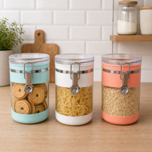 Frasco hermético acrílico 18x10cm para alimentos - diseño colorido y práctico