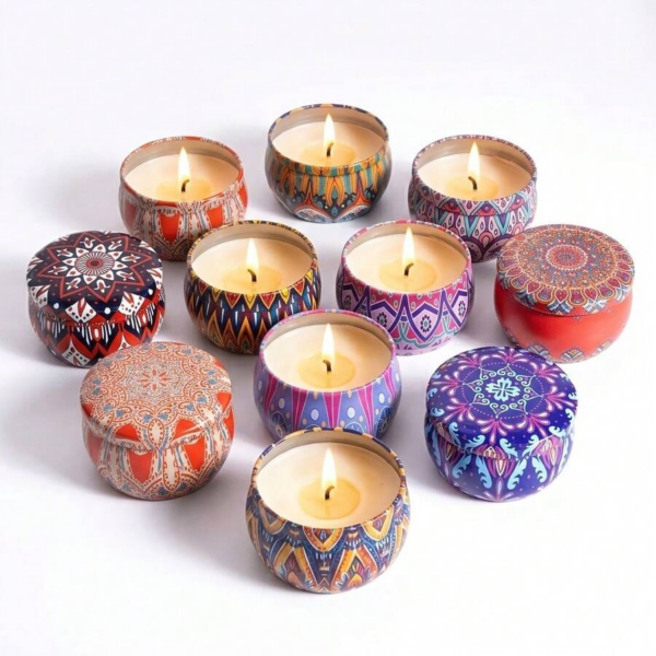 12 Velas Aromáticas Decorativas Bohemias en Latas de Metal