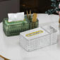 Caja dispensadora de pañuelos de cristal transparente y verde, diseño moderno para hogar