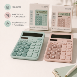 Calculadora KK-837C 12 Dígitos Color Pastel con Funciones GT y Diseño Clásico