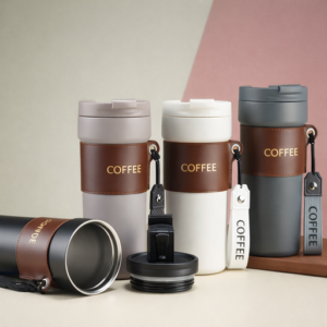 Vaso térmico Coffee 500ml acero inoxidable con tapa y correa, ideal para viajes