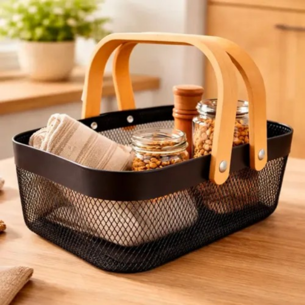 Canasto Metal con Manijas de Madera rm45-17
