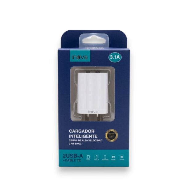 cargador-3.1-inova-carga-rapida-2-usb-+-cable-4 cargador 3.1 inova carga rapida 2 usb + CABLE - Imagen 4
