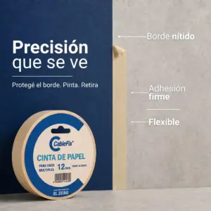 Cinta Adhesiva Papel Enmascarar Cablefix 12mm x 40m - Imagen 3