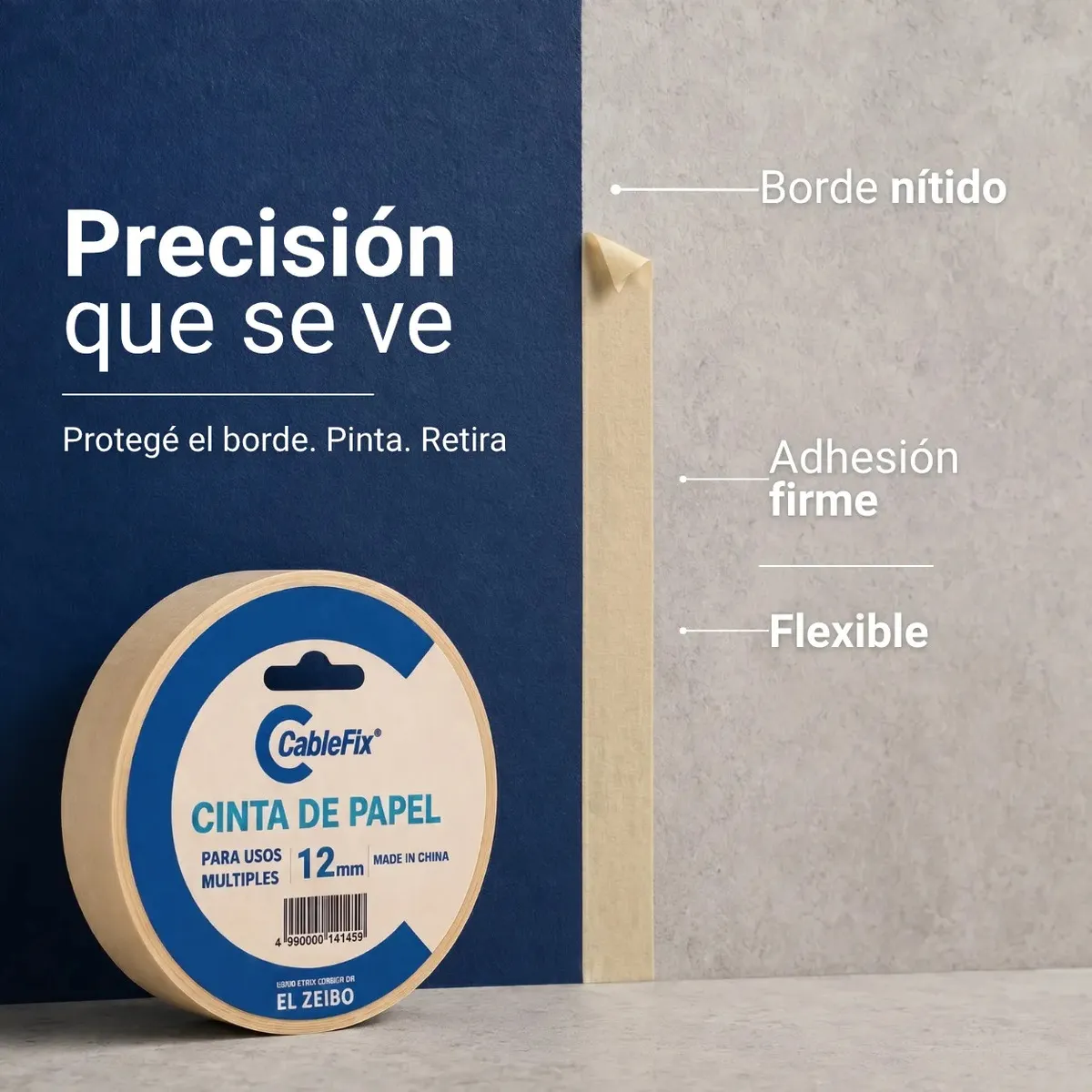 Cinta Adhesiva Papel Enmascarar Cablefix 12mm x 40m - Imagen 3
