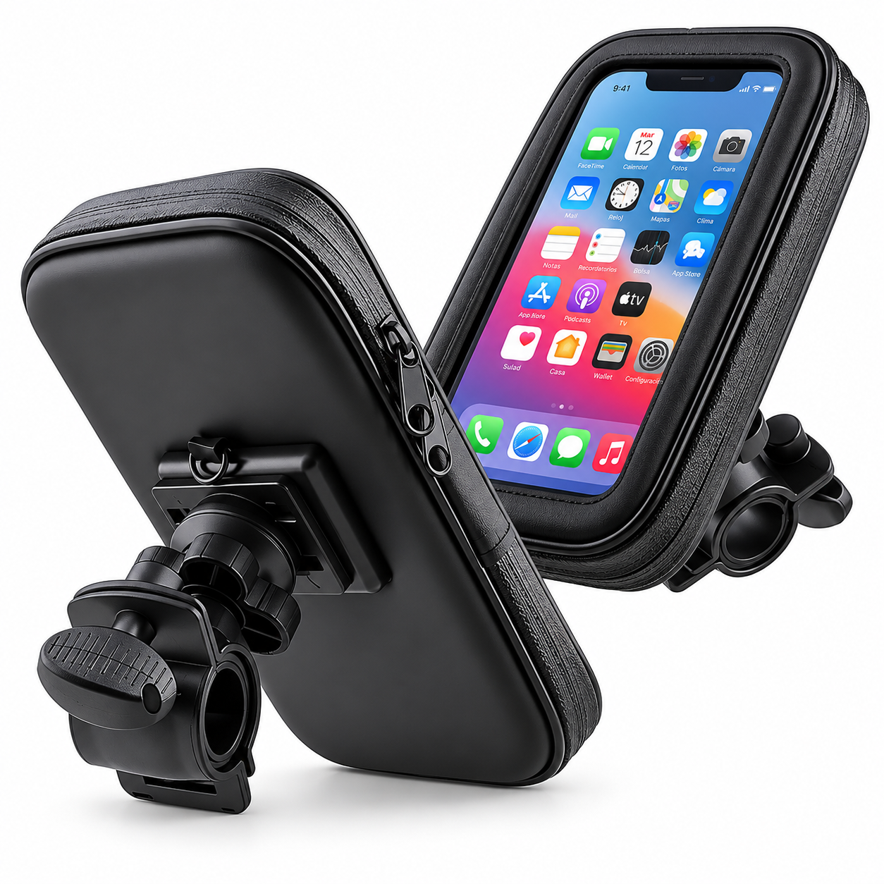 SOPORTE PORTA CELULAR FUNDA IMPERMEABLE PARA BICICLETA MOTO 360°