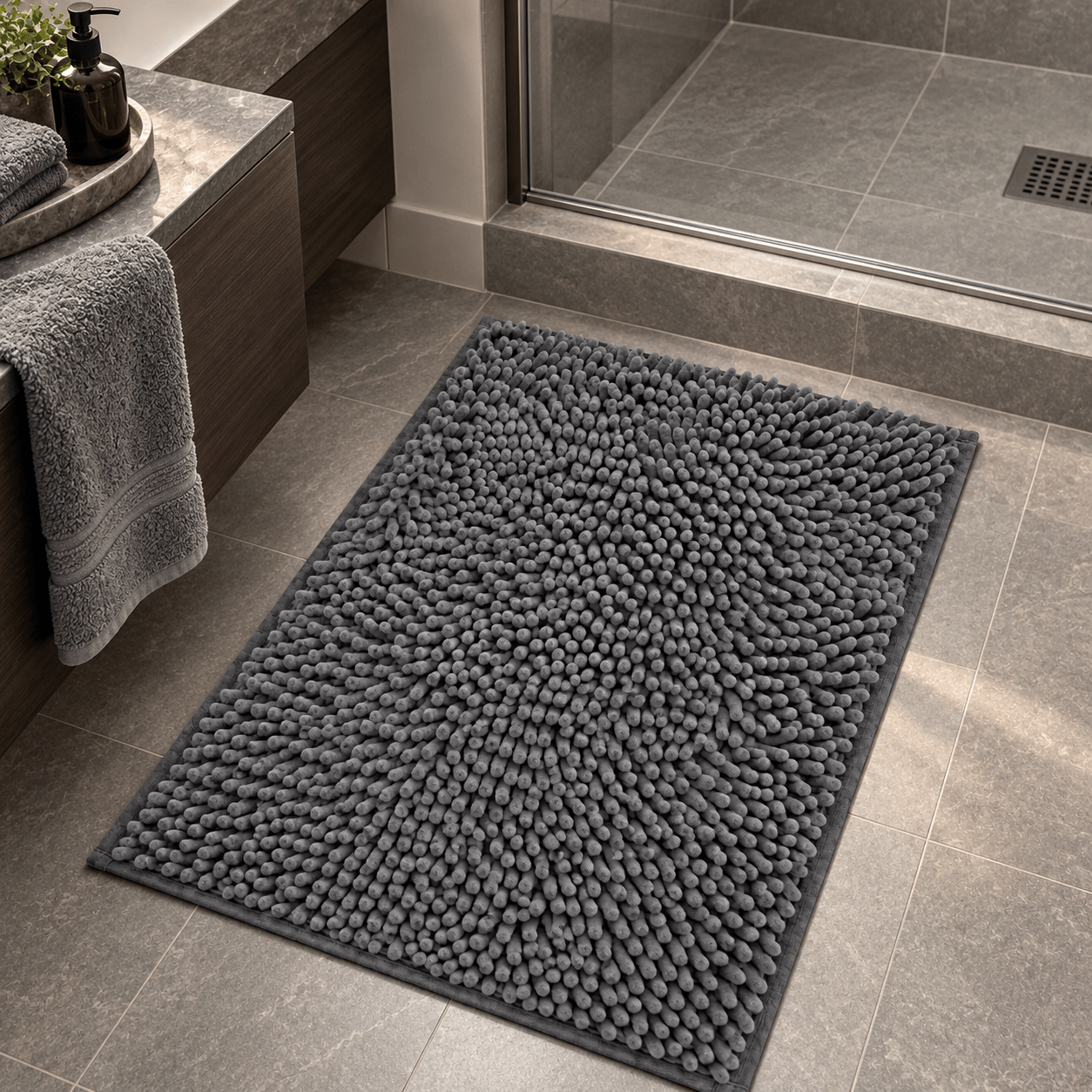 Alfombra Baño Shaggy Base Antideslizante 40 X 60 Cm Suave