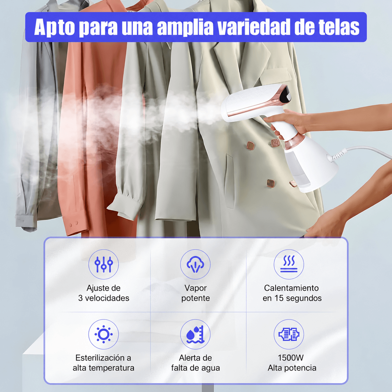 PLANCHA A VAPOR VERTICAL DE MANO SOKANY 260ML 1500W - Imagen 8