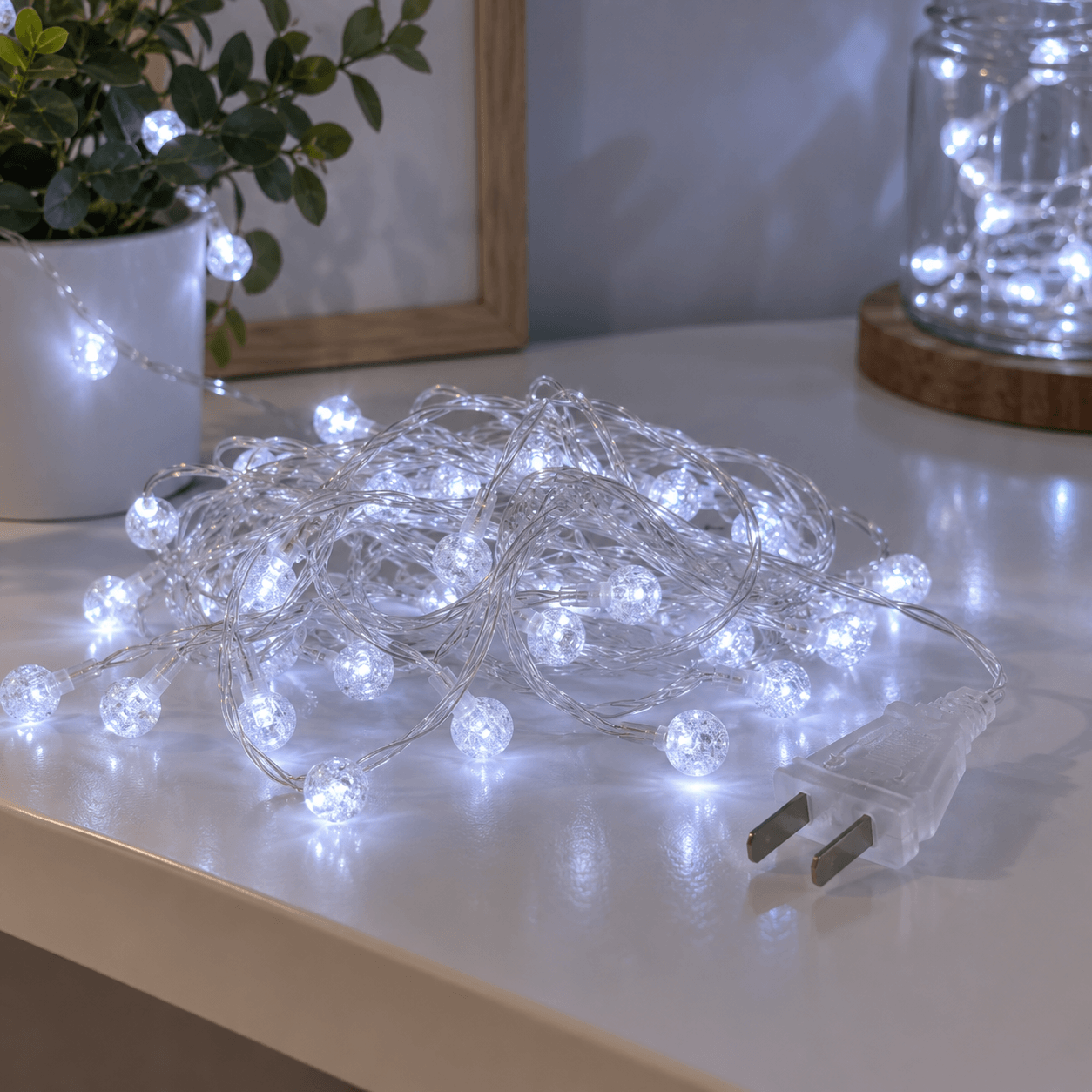 Guirnalda de Luces 28 BOLITAS CRISTAL ENCHUFE COLOR BLANCO - Imagen 2